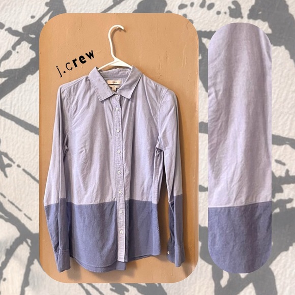 J. Crew โข light & dark blue colorblock button down collar long sleeve shirt - Picture 3 of 14